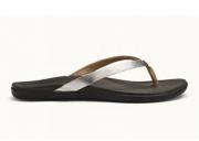 OluKai Women's Ho'opio Leather Sandal Silver/Charcoal